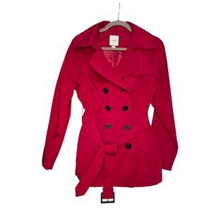 Croft & Barrow Womens Red Rain Coat Hooded With Removable Waist Belt Size Small